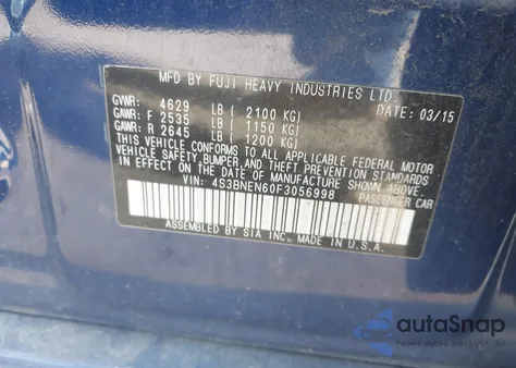 2015 Subaru Legacy 3.6R Limited из США, поврежденный, VIN 4S3BNEN60F3056998